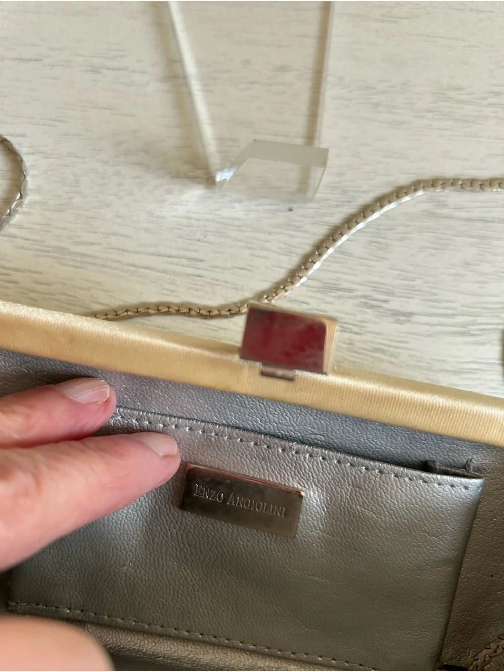 Enzo Angiolini Champagne Satin Rectangular Clutch